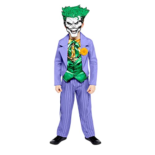 amscan Jungen Kinderkostüm Kinderkost m Joker im Comic Style Jacke mit Hemdeinsatz Hose Maske Film Horror Clown , Mehrfarbig, 134 EU von amscan