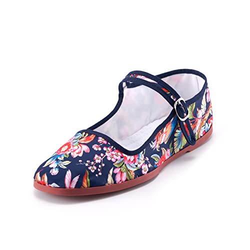 amtax Klassische Damen-Puppenschuhe, lässige China-Puppenschuhe, Baumwolle, Mary Janes, chinesische Tai-Chi-Schuhe, blaue blume, 38 EU von amtax