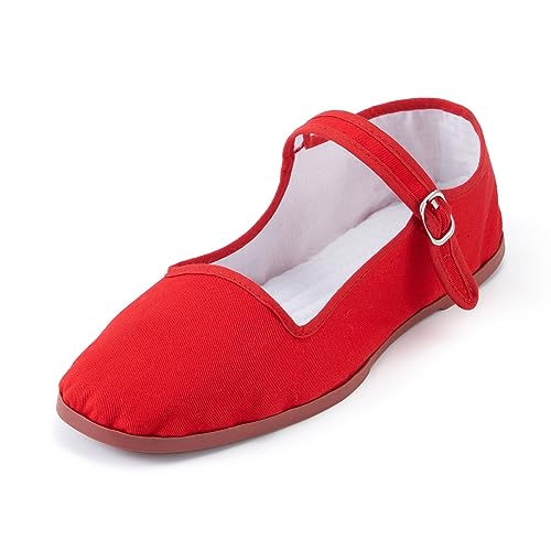 amtax Klassische Damen-Puppenschuhe, lässige China-Puppenschuhe, Baumwolle, Mary Janes, chinesische Tai-Chi-Schuhe, rot, 37 EU von amtax