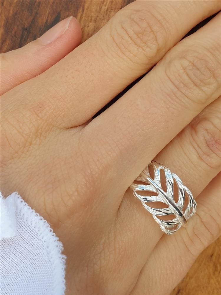 Damen Ring 925 Sterling Silber Feder Blatt Vereist Sr-10 von amulettshop