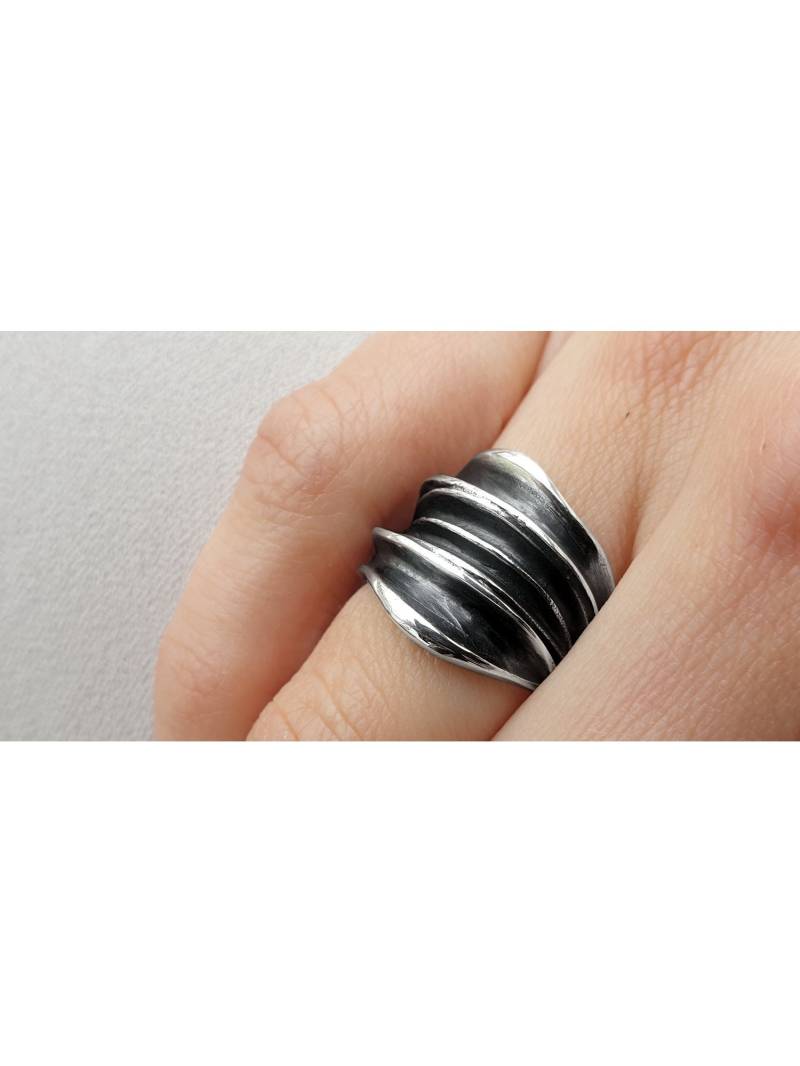 Damen Ring 925 Silber Falten Dunkel Oxidiert Vitalisman von amulettshop