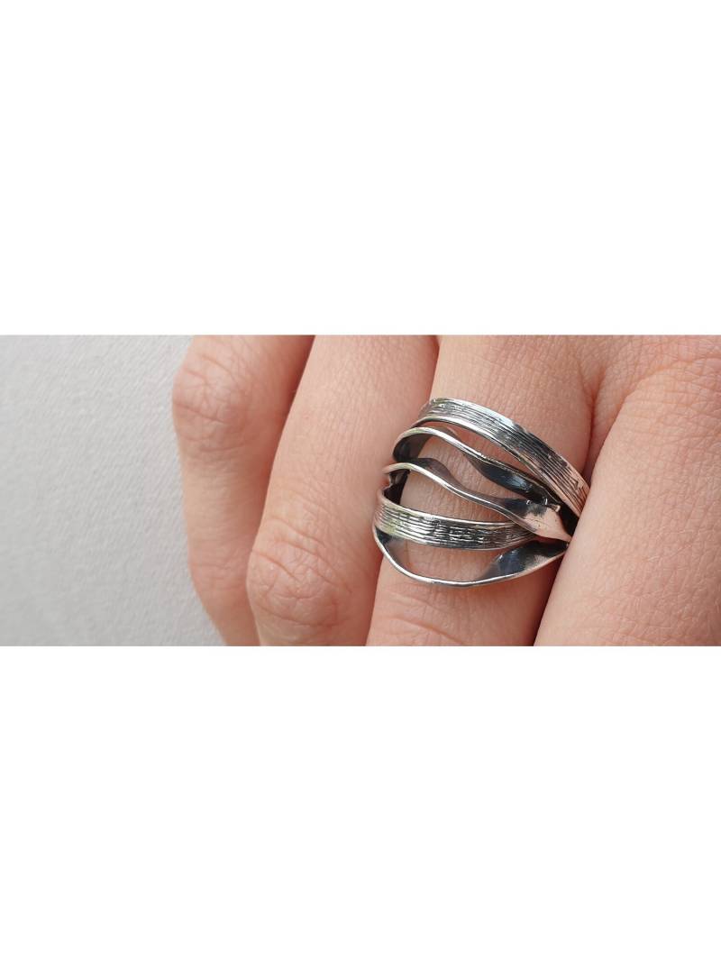 Falten Damen Ring Abstrakt 925 Sterling Silber Dunkel Oxidiert Sr-2 von amulettshop