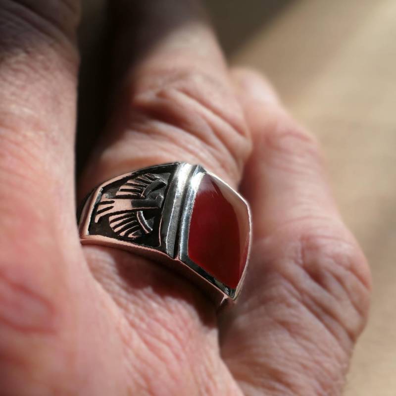 Siegelring Herren 925 Silber Ring Rot Karneol Adler Vitalisman Iam06 von amulettshop