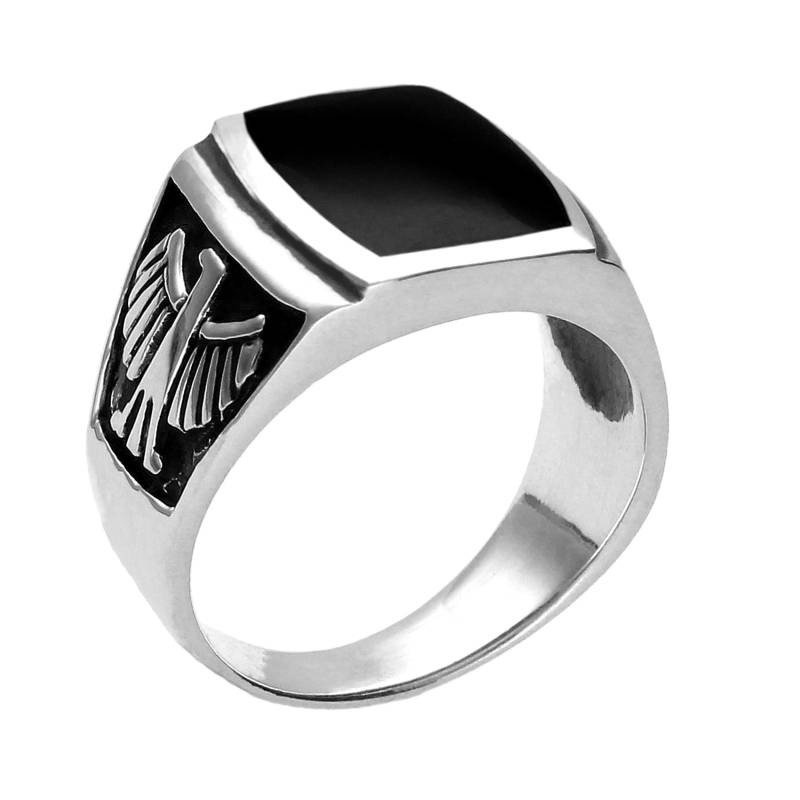 Siegelring Herren 925 Silber Ring Schwarz Onyx Adler Vitalisman Iam05 von amulettshop