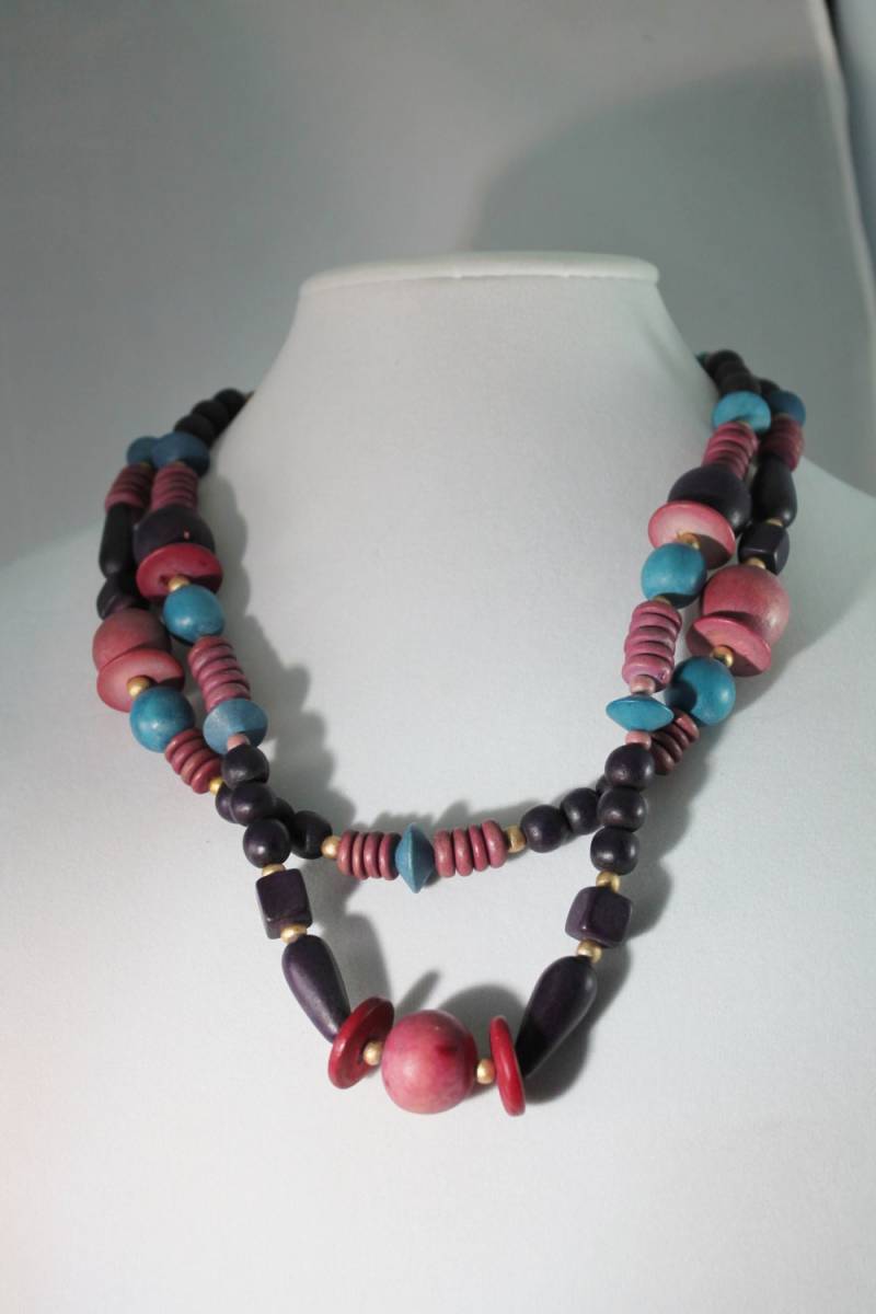 Bright Farbigen Zwei Strang Holz Halskette von amyrigs