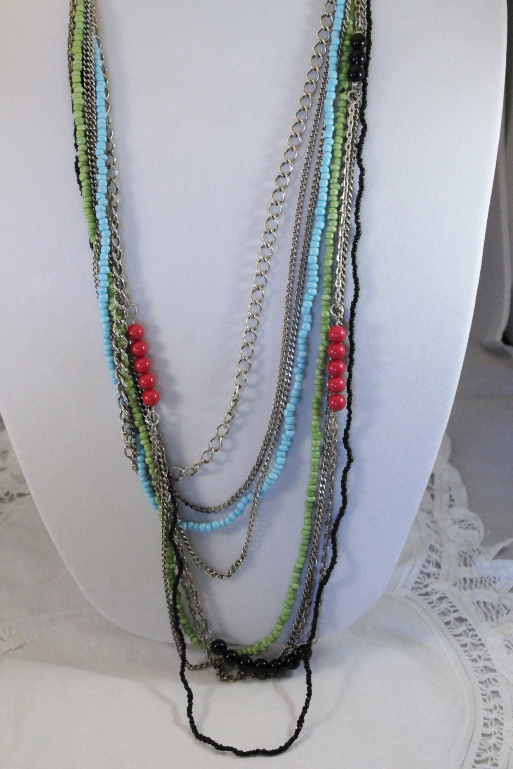 Lange Multi-strängige Silber Und Bunten Perlen Kette Halskette von amyrigs
