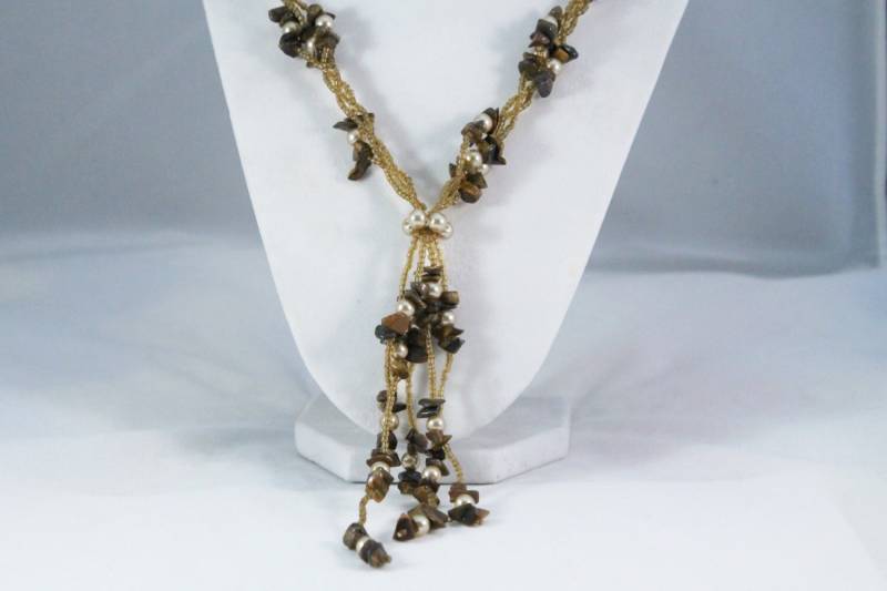 Lange Tigerauge Und Glas Perlen Multi - Strängige Halskette von amyrigs