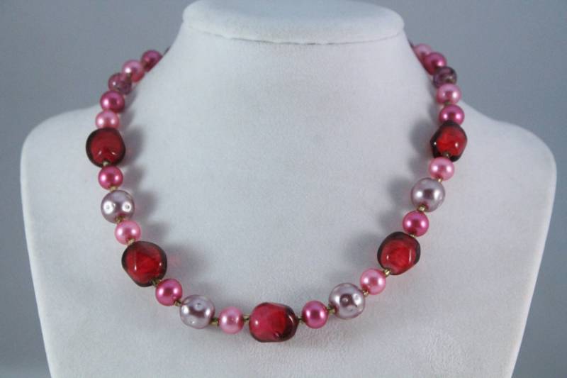 Schöne Pink Und Silber Perlen Halsband/Halskette - Japan von amyrigs