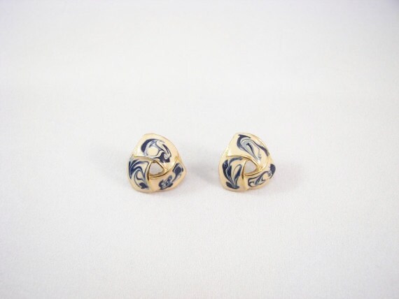 Schöne Vintage Ohrringe Mit Blau Und Tan Emaille - Pierced von amyrigs