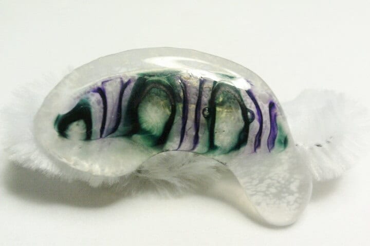 Ungewöhnliche Glas Ungerade Form Mit Weißen, Violetten Und Grünen Design Pin/Brosche von amyrigs