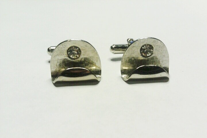 Vintage Silberton Manschettenknöpfe Mit Klar Crystal Stein von amyrigs