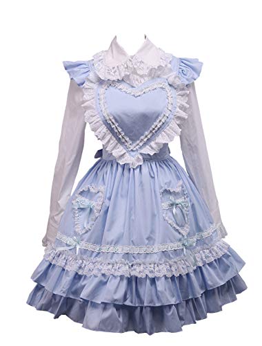 Antaina Blau Baumwolle Rüsche Spitze viktorianisch süß Maid Knielang Elegant Lolita Cosplay Kleid,XXL von an*tai*na*