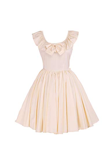 Antaina Hellgelb Niedrige Baumwolle Fliege Rüsche süß viktorianisch Knielang Elegant Lolita Cosplay Kleid,XXL von an*tai*na*