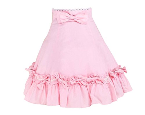 Antaina Rosa Baumwolle Floral Rüschen Bowknot Viktorianisch Knielang Elegant Lolita Kurzen Kleid Rock Faltenrock,M von an*tai*na*