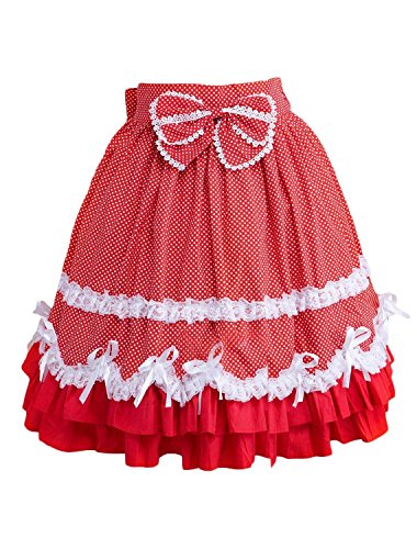 Antaina Rot Baumwolle Weiß Polk Dot Punkten Schnürung Bowknot Layered Rüschen Knielang Elegant Lolita Bottom Rock Faltenrock,XXL von an*tai*na*