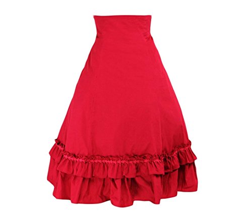 Antaina Rot Rüschen Floral Hohe Taille Plissee Baumwolle Knielang Elegant Lolita Tutu Bottom Rock Faltenrock,XXL von an*tai*na*