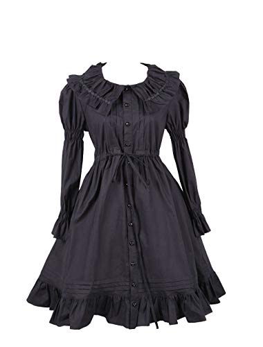 Antaina Schwarz Baumwolle Rüsche Klassiker Punk Gothic Knielang Elegant Lolita Cosplay Kleid,M von an*tai*na*