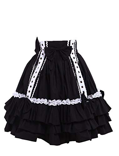 Antaina Schwarz Bogen Spitze Rüschen Layered Plissee Gotisch Baumwolle Knielang Elegant Lolita Tutu Röcke Faltenrock,XXL von an*tai*na*