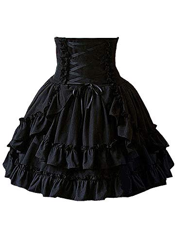 Antaina Schwarz Hohe Taille Gotisch Layered Rüschen Baumwolle Knielang Elegant Lolita Kurze Röcke Faltenrock,L von an*tai*na*