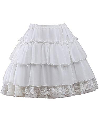 Antaina Weiß Baumwolle Blumenspitze Rüschen Layered Viktorianisch Knielang Elegant Lolita Tutu Rock Faltenrock,S von an*tai*na*