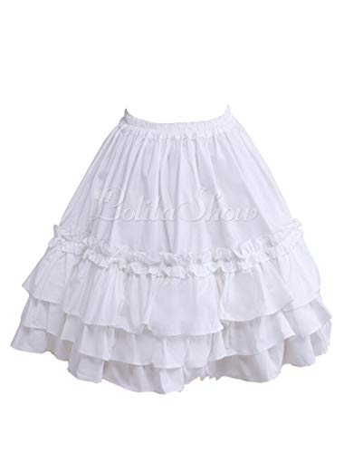 Antaina Weiß Baumwolle Floral Rüschen Layered Viktorianisch Knielang Elegant Lolita Unterrock Kleid Kurzen Rock Faltenrock,M von an*tai*na*