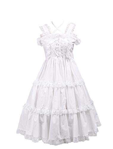 Antaina Weiß Baumwolle Rüsche Spitze Halfter Klassiker viktorianisch Knielang Elegant Lolita Cosplay Kleid,XXL von an*tai*na*