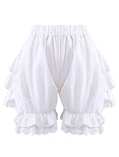 Antaina Weiße Spitze Baumwolle viktorianische Rüschen Lolita Kürbis Pumphose Shorts Hosen,XXL von an*tai*na*