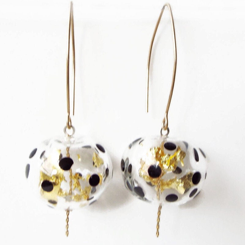 Boho Gold Blatt Glas Ohrringe - Handgemachte Statement Klare Moderne Perlen Geschenk Verpackt von anatglass