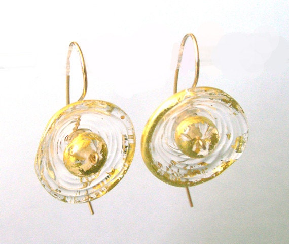 Gold Braut Blumen Baumeln Ohrringe | Handgefertigtes Lampwork Glas Eleganter Hochzeitsschmuck von anatglass