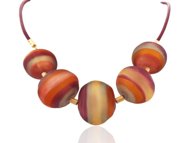 Handgefertigte Lampwork Bold Statement Halskette in Herbstfarben - Orange Gebrannter Boho Schmuck von anatglass