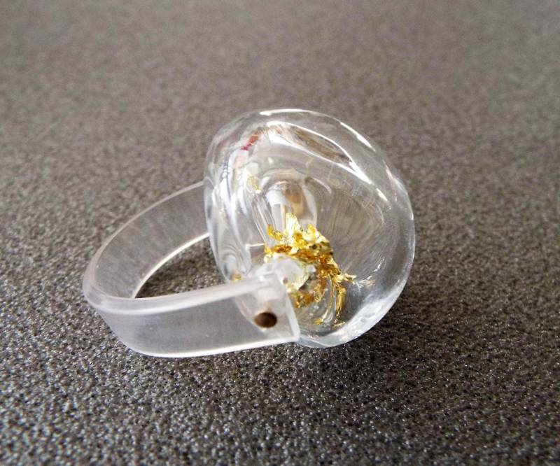 Handgemachter Lampwork Glasring 22K Gold Blatt Statement Ring von anatglass