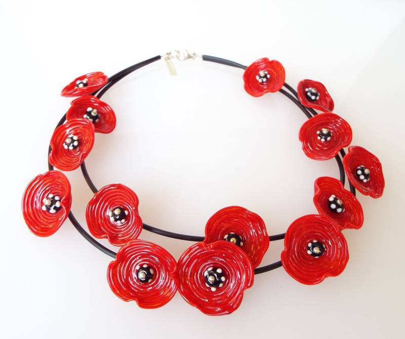 Handgemachte Lampwork Lätzchen Halskette Glasblumen Statement Schmuck von anatglass