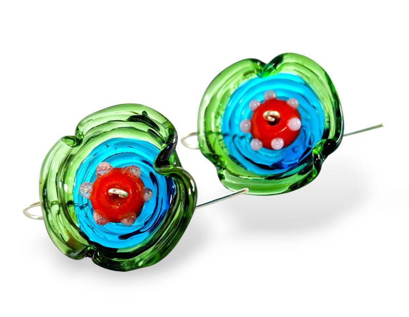 Türkis Und Grüne Lampwork Perlen Ohrringe - Handgemachte Für Sie von anatglass