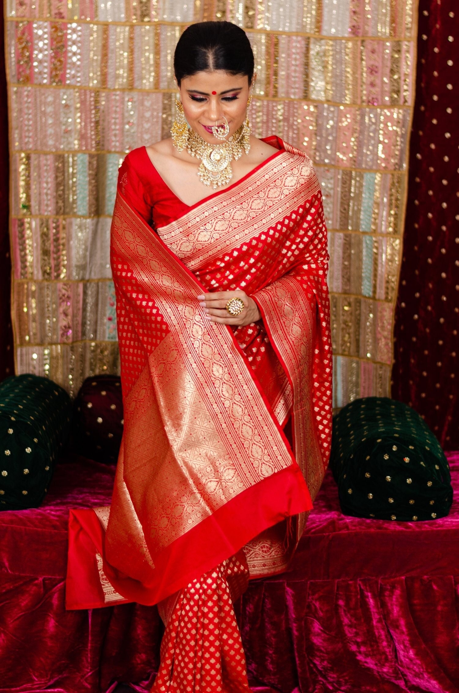 Neue Rote Schöne Katan Seide Sari | Bollywood Designer Handmade Banarasi Saree Für Frauen Partykleidung Mit Bluse von anbhiga