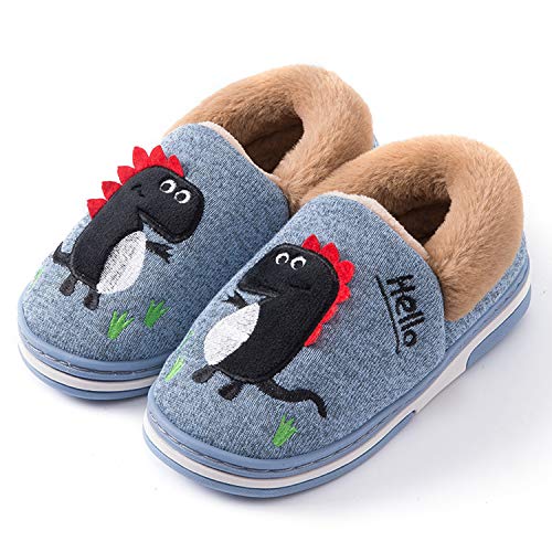 anbi Hausschuhe Haus Jungen Mädchen Pantoffeln Plüsch Dinosaurier Kinder Winter Innen Karikatur Slipper Schuhe Baby 25/26 EU(das Etikette 26/27,Blau) von anbi