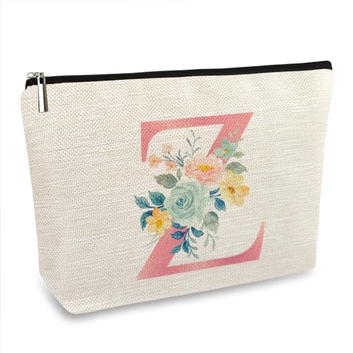 Personalisierte Make-up-Tasche mit Blumenmuster für Damen, Leinen, wasserdicht, kleine Reise-Kosmetiktasche, Z, Personalisiertes Blumenmuster von ancpeany