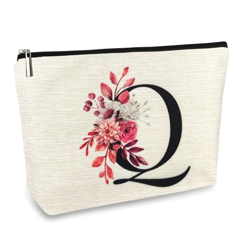 ancpeany A-Z Personalisierte Make-up-Tasche für Frauen Geschenke, Leinen Wasserdichte Kleine Reise Kosmetiktasche, Q, modisch von ancpeany