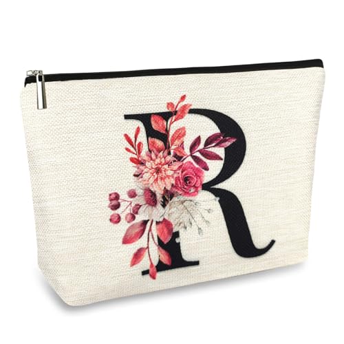 ancpeany A-Z Personalisierte Make-up-Tasche für Frauen Geschenke, Leinen Wasserdichte Kleine Reise Kosmetiktasche, R, modisch von ancpeany