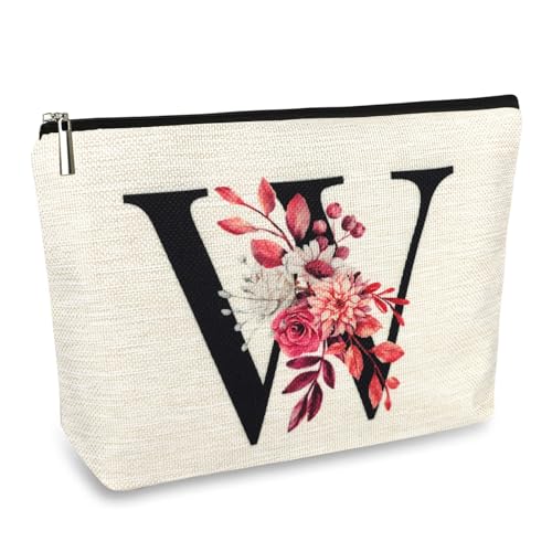 ancpeany A-Z Personalisierte Make-up-Tasche für Frauen Geschenke, Leinen Wasserdichte Kleine Reise Kosmetiktasche, W, modisch von ancpeany