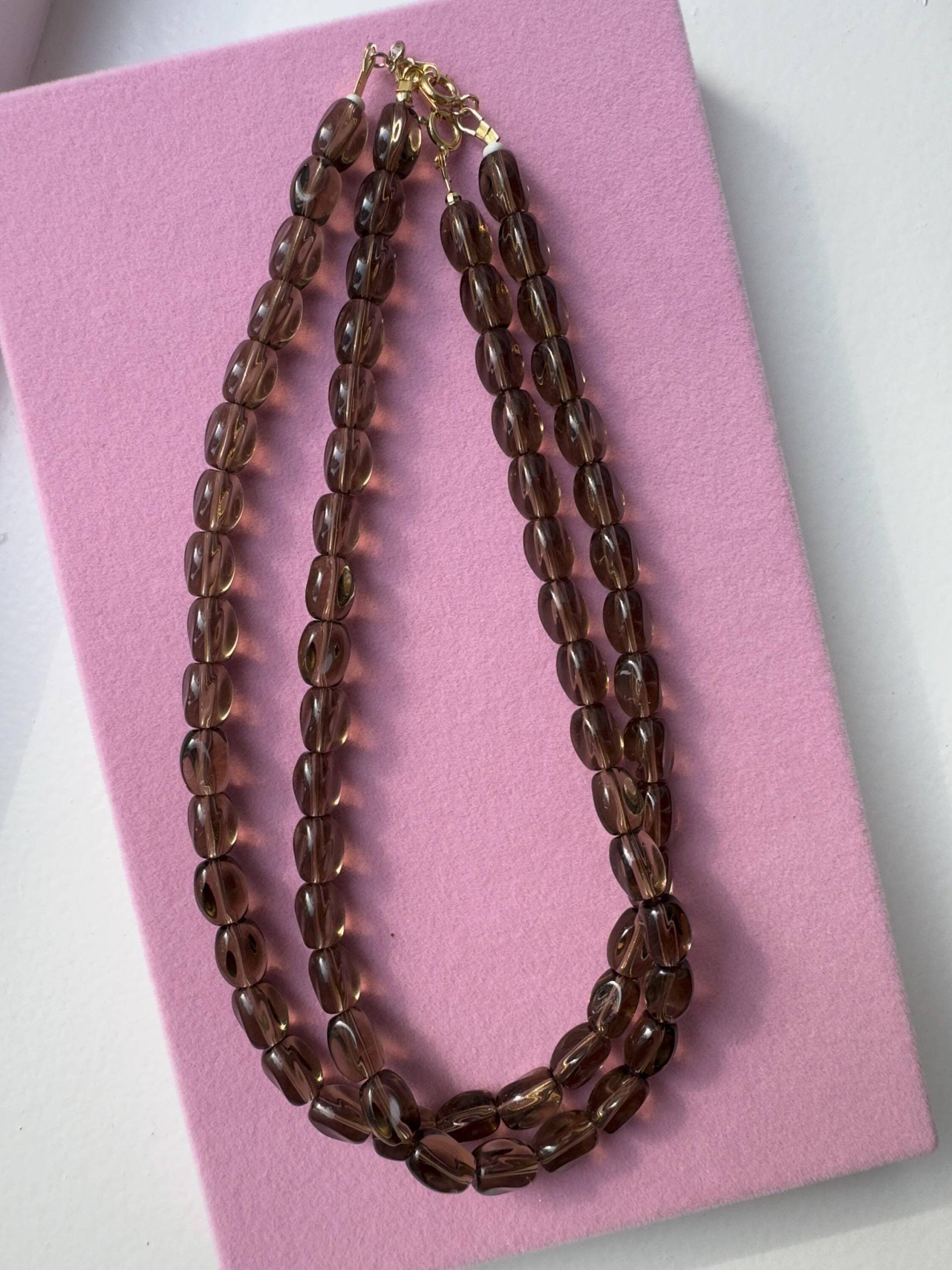 Chunky Perlenkette Aus Braunen Glassteinen | Statement Kette Dunkelbraun 14K Gold Filled Oder 925 Silber Anella Jewels von anellajewels
