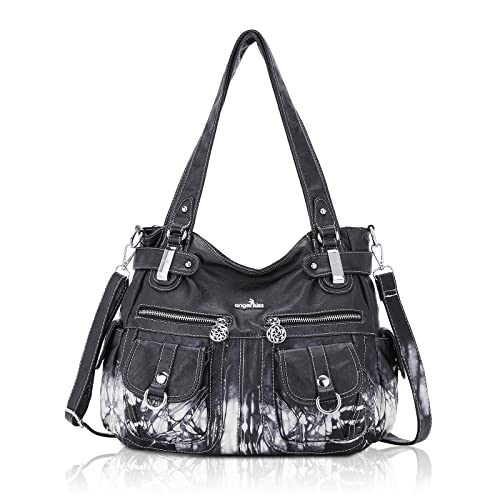 Angel Kiss Tasche Damen Handtasche Schultertasche Damenhandtasche Umhängetaschen Lederhandtasche Tragetasche Tote Shopper Groß Hobo Taschen Henkeltaschen (Tie Dye Schwarz) von Angel Kiss