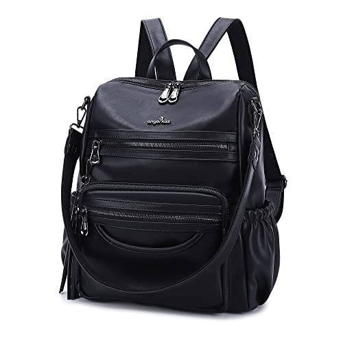 Damen-Taschen, Rucksack, Geldbörse, PU-Leder, Reißverschluss, lässige Rucksäcke, Schultertaschen, 1-2black von Angel Kiss