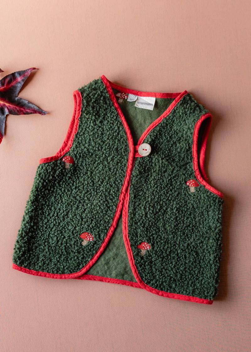 Kuschelige Teddyfleece-Weste Mit Pilz-Motiv - Handmade Für Kinder Junge Mädchen Unisex Genderneutral Herbst Winter Frühling von angezogenhandmade