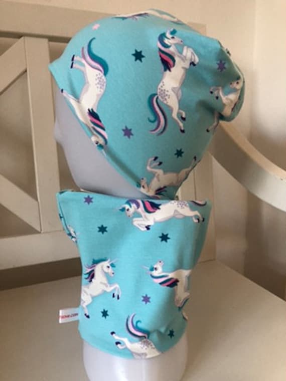Set Beanie Loop Schal Mütze Einhorn Pferde Bagger Kinder Jungen Alle Größen von angiwithlove