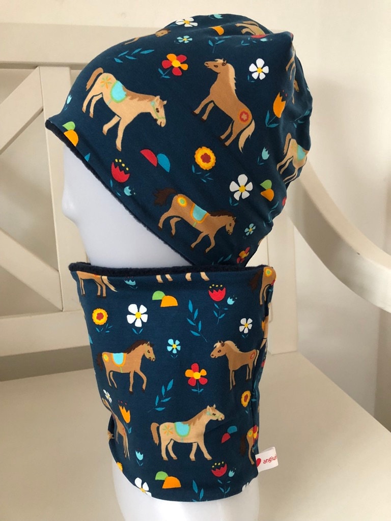 Set Beanie Loop Schal Mütze Einhorn Pferde Sterne Weltall Kinder Jungen Mädchen von angiwithlove