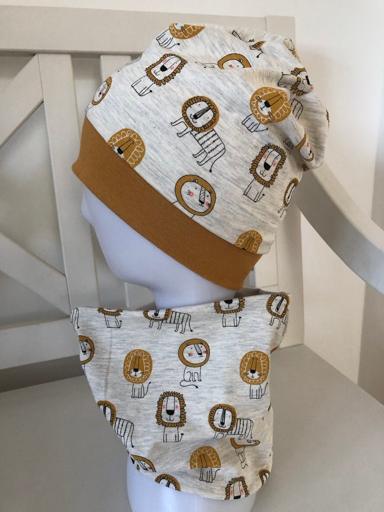 Set Beanie Mütze Loop Traktor Kinder Bagger Löwe Dino Kindermütze Jungen von angiwithlove