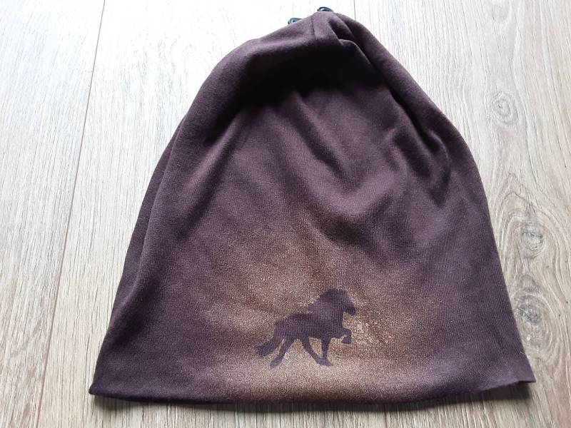 Beanie Aus Soft - Jersey Unterm Helm Tragbar Mit Isländer Islandpferd Pferd Mütze Braun Gold von anikaDesignshop
