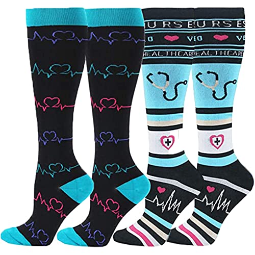 animacoser 2 Paar Stützstrümpfe Medizinisch, Kompressionsstrümpfe Damen Herren Medizinisch, Bunte Coole Sport Kniestrümpfe (as3, alpha, l, x_l, regular, regular, Schwarz) von animacoser