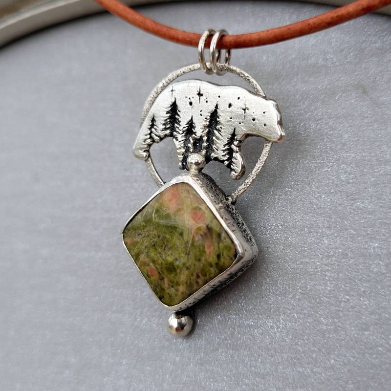 Kettenanhänger Unatik Bär Edelstein, Handgefertigt Aus Recyceltem Silber von animoARTschmuck
