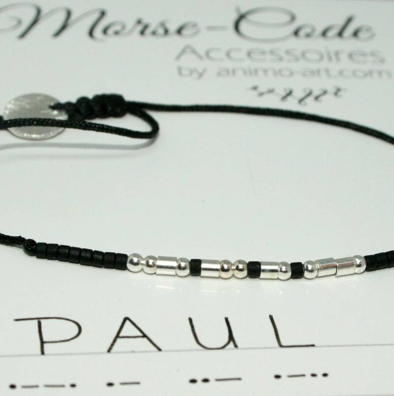 Morse-Code Armband Mit Wunsch-Name Oder Lieblings-Wort - Größenverstellbar Dünnes 925Er Silber Perlen Freundschaftsarmband von animoARTshop